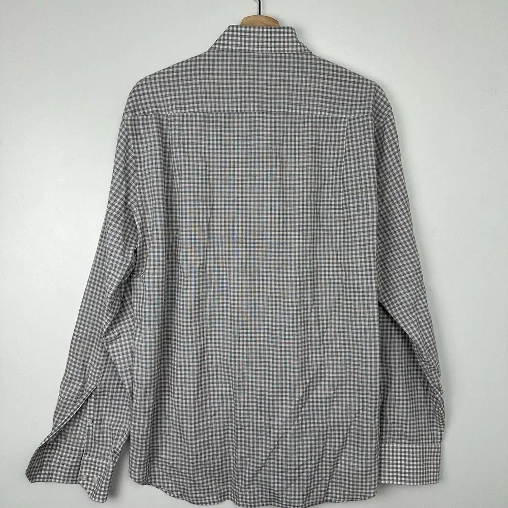 Peter Millar Collection Shirt Mens Large Gray Solid Summer Chambray‎ Button Down